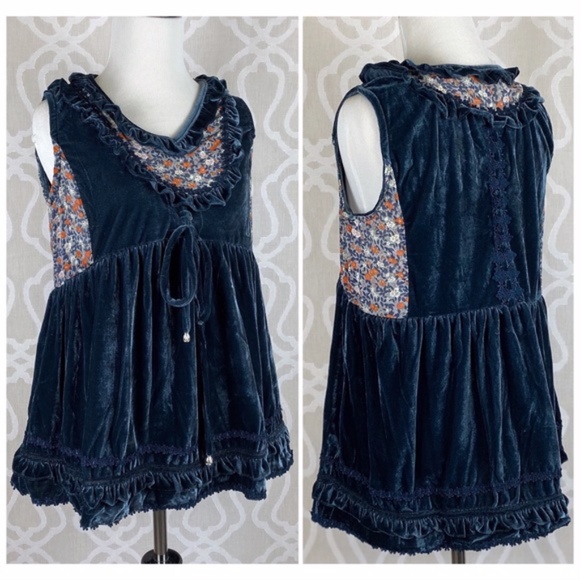 POL Midnight Blue Velvet Babydoll Top - Picture 4 of 8